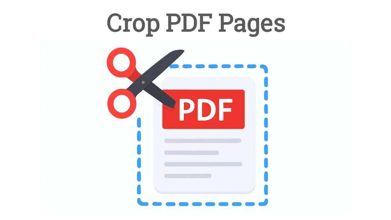 Crop PDF icon showing scissors cutting a PDF page inside a dashed crop border