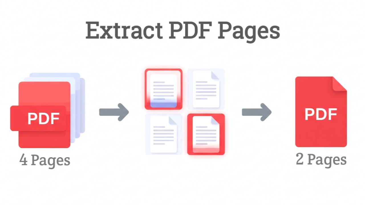Illustration demonstrating how to Extract PDF Pages by selecting specific pages from a PDF file and creating a new PDF with only the chosen pages.