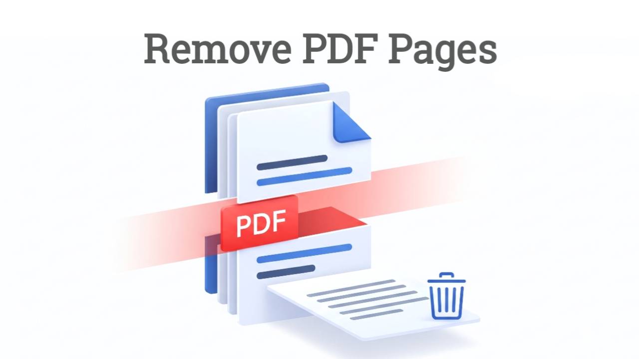 Remove PDF Pages illustration showing document with deleted pages and trash icon
