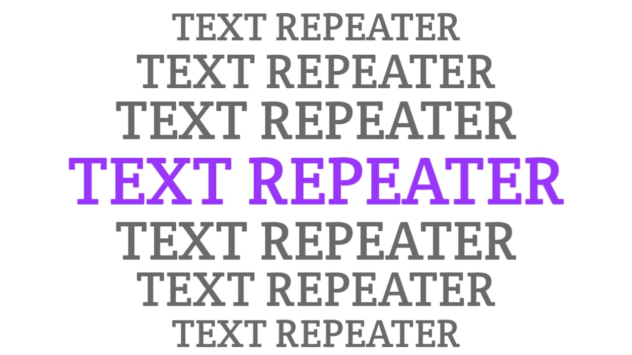 Text Repeater tool interface showing multiple repeated text lines with customization options