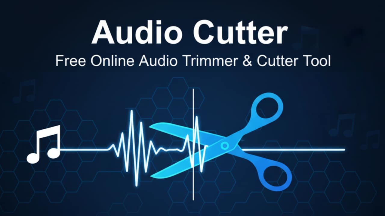 Audio Cutter - Free Online Audio Trimmer & Cutter Tool with waveform and scissors graphic