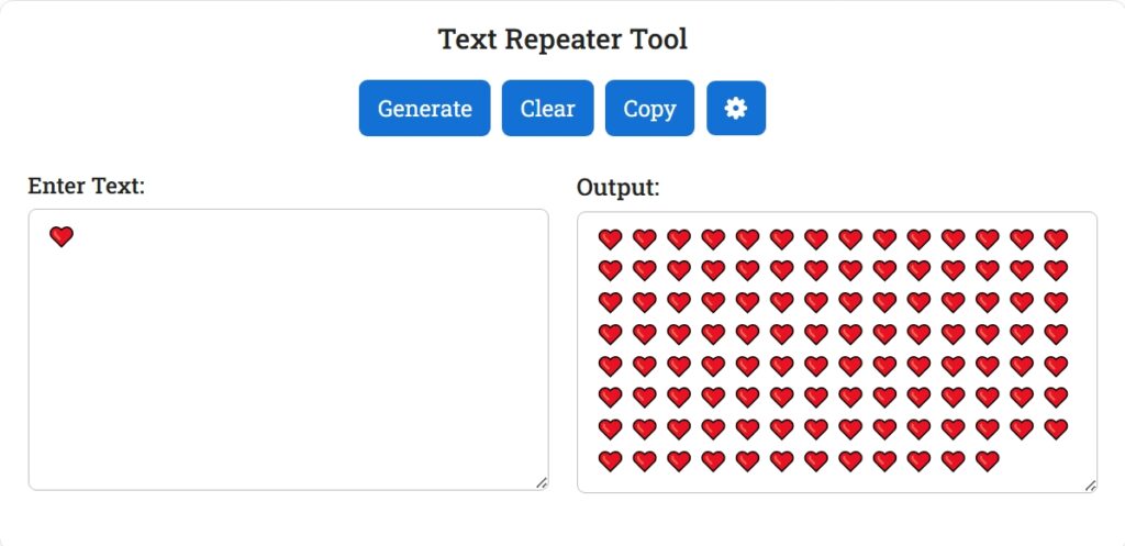 Bulk Generation of Red Heart Emojis with Text Repeater