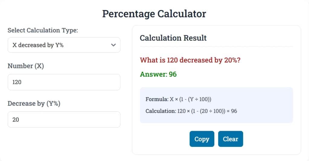 Calculation of Percentage decrease