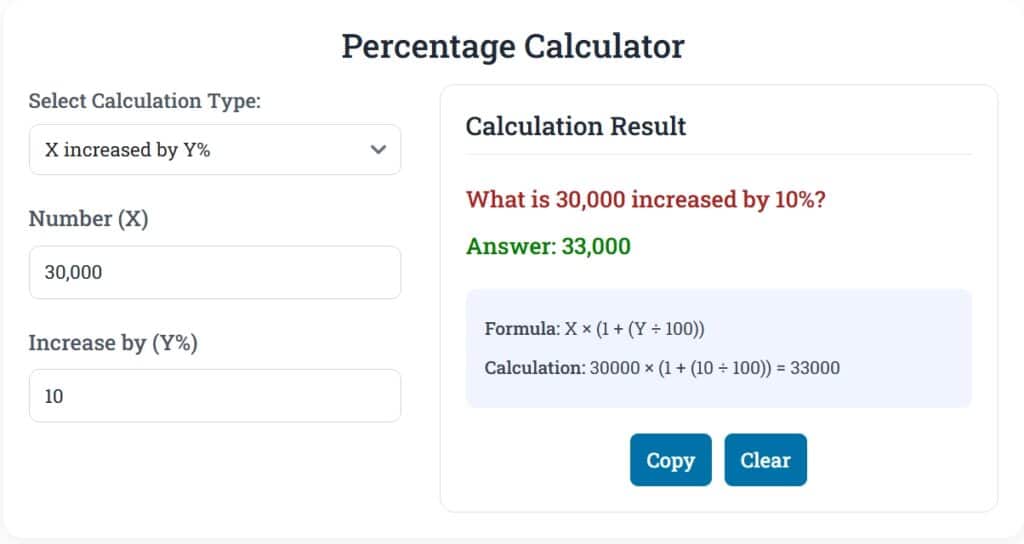 Percentage increase calculation
