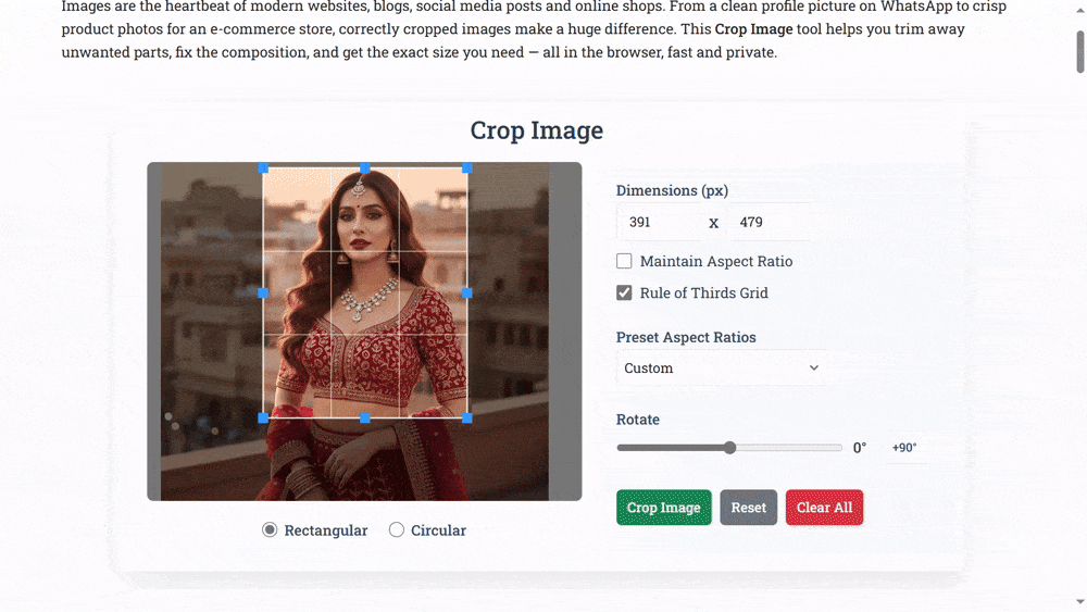 A look at the available crop ratio presets