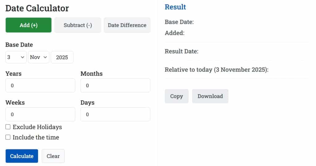 Date Calculator Interface Preview